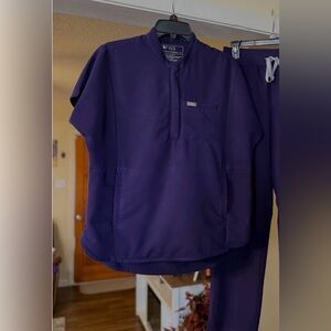 Figs Montex Mock Neck Scrub Top- Purple Jam